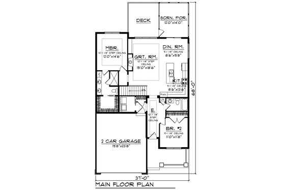 Floor Plan - Main Floor for Ranch House Plan #70-1482 - 2 bed, 2 bath