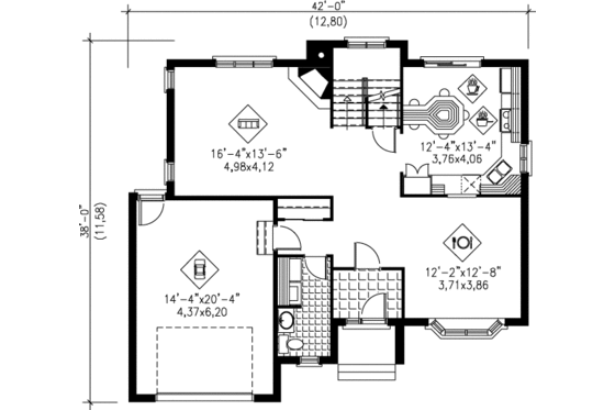 Floor Plan - Main Floor for Traditional House Plan #25-2018 - 3 bed, 1.5 bath