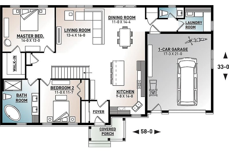 Architectural House Design - Floor Plan - Main Floor 1 for Traditional House Plan #23-2302 - 2 bed, 2 bath