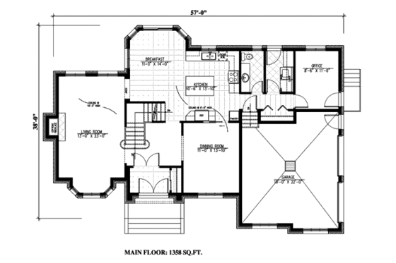 Floor Plan - Main Floor for European House Plan #138-322 - 3 bed, 1.5 bath