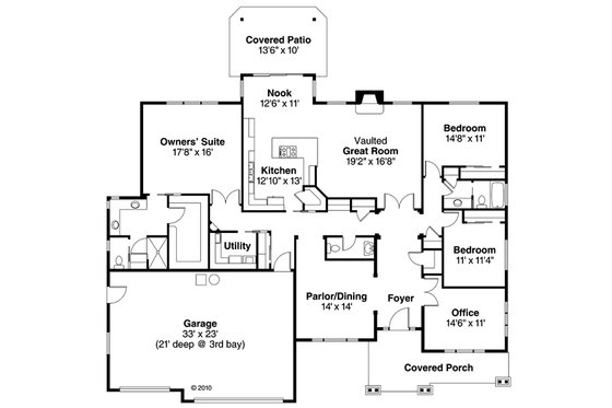 Floor Plan - Main Floor for Ranch House Plan #124-872 - 3 bed, 2.5 bath