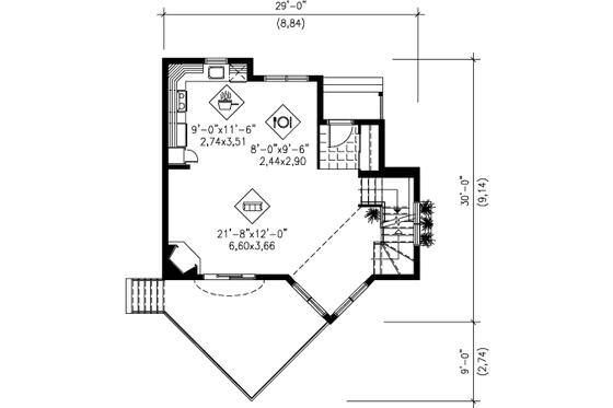 Floor Plan - Main Floor for Modern House Plan #25-4203 - 2 bed, 1 bath