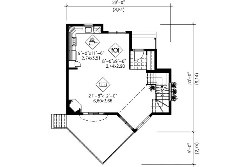 House Blueprint - Floor Plan - Main Floor for Modern House Plan #25-4203 - 2 bed, 1 bath