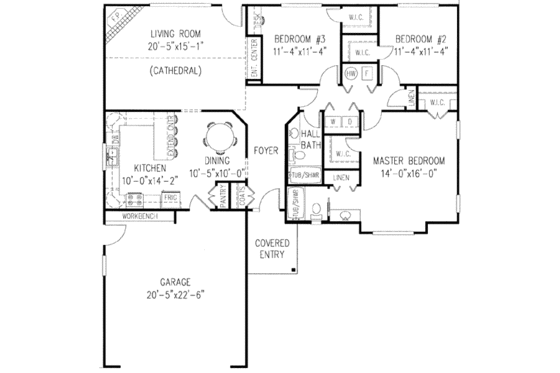 Floor Plan - Main Floor for European House Plan #11-105 - 3 bed, 2 bath