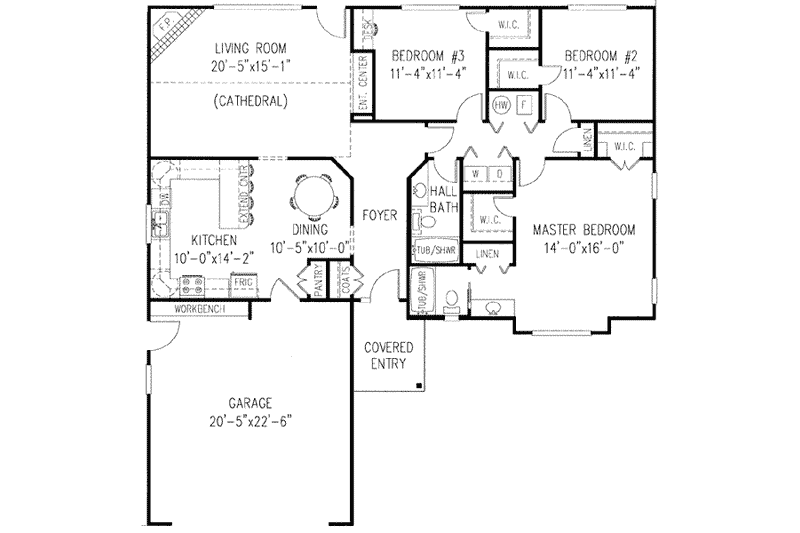House Blueprint - Floor Plan - Main Floor for European House Plan #11-105 - 3 bed, 2 bath