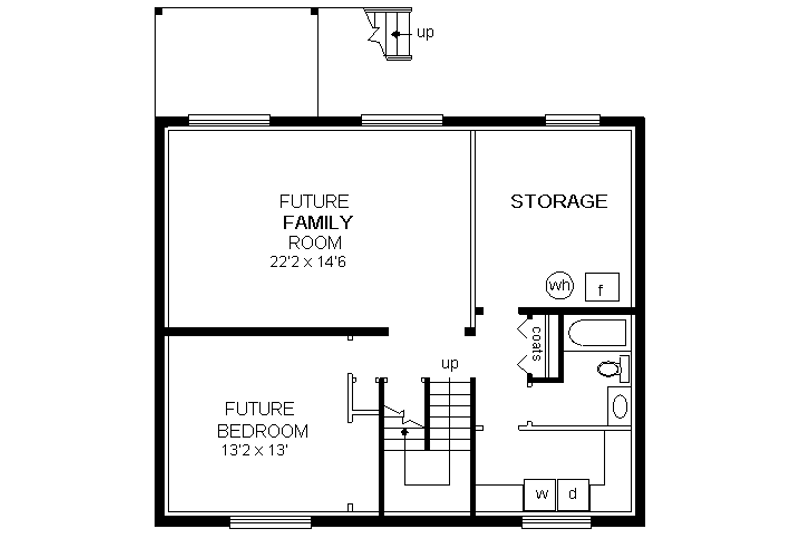House Blueprint - Floor Plan - Lower Floor for Contemporary House Plan #18-310 - 3 bed, 2 bath