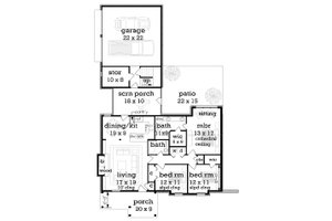 Floor Plan - Main Floor for Craftsman House Plan #45-374 - 3 bed, 2 bath