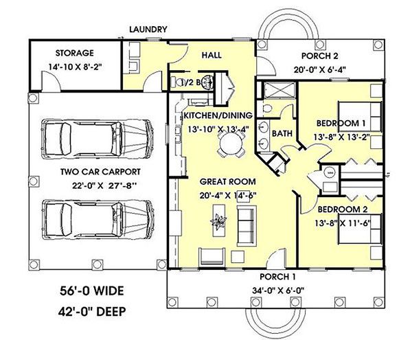 House Plan Design - Cottage Floor Plan - Main Floor Plan #44-149
