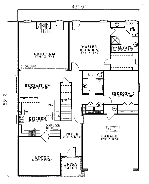 Traditional Floor Plan - Main Floor Plan #17-1016