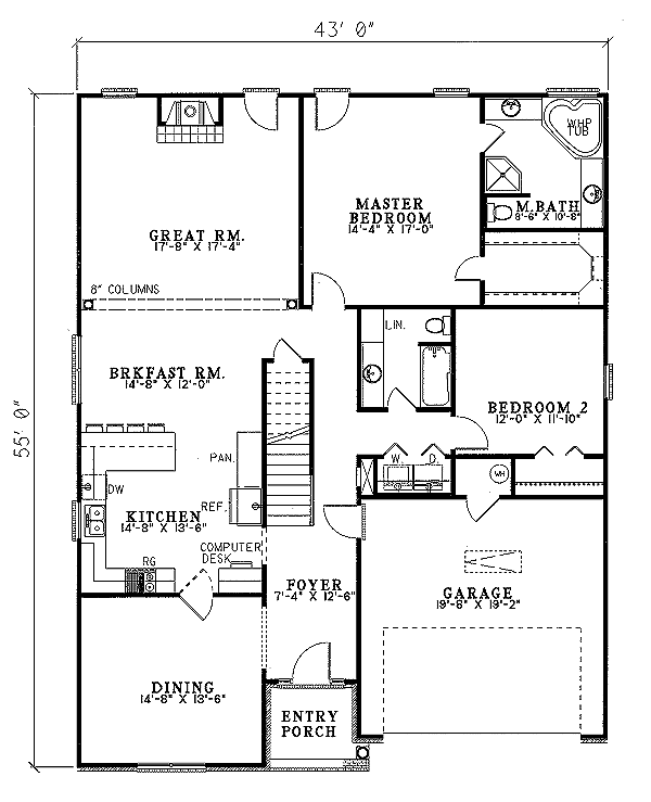 Home Plan - Traditional Floor Plan - Main Floor Plan #17-1016