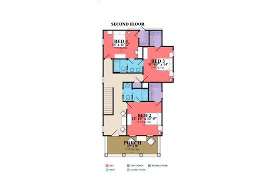 Floor Plan - Upper Floor for Farmhouse House Plan #63-377 - 4 bed, 3 bath