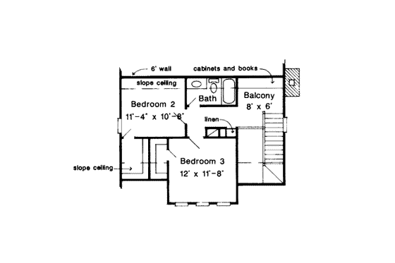 Floor Plan - Upper Floor for Bungalow House Plan #410-153 - 3 bed, 2 bath