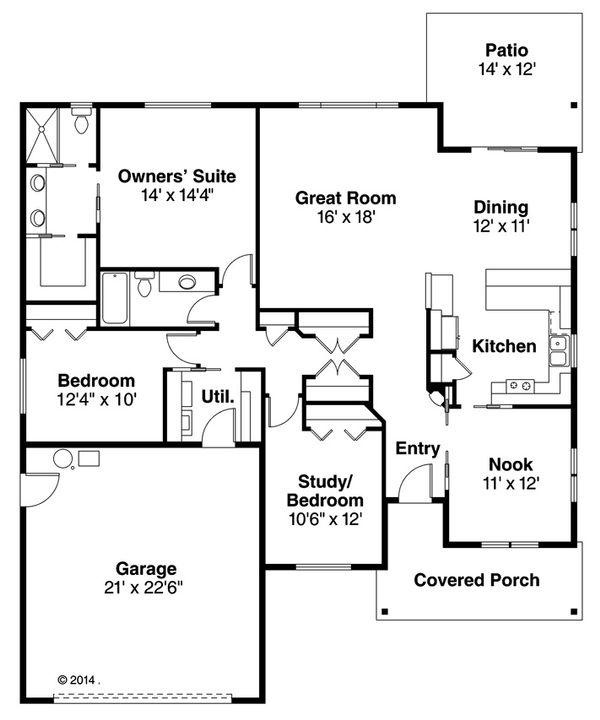 Home Plan - Craftsman style house plan, main level floor plan