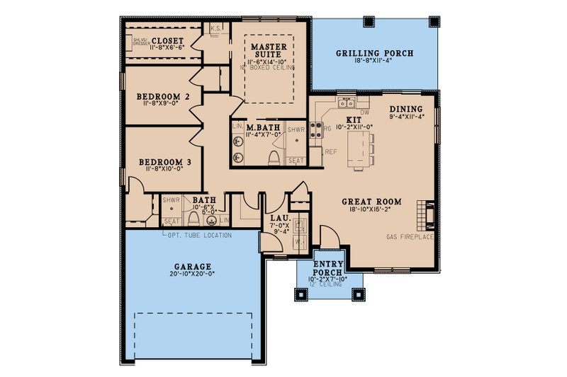 Home Plan - Floor Plan - Main Floor for Contemporary House Plan #923-228 - 3 bed, 2 bath