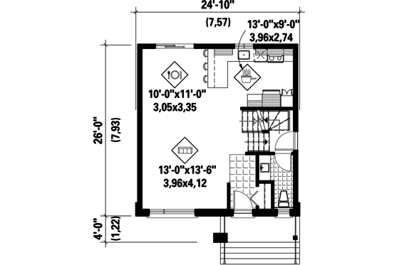 Floor Plan - Main Floor for Contemporary House Plan #25-4508 - 3 bed, 1 bath
