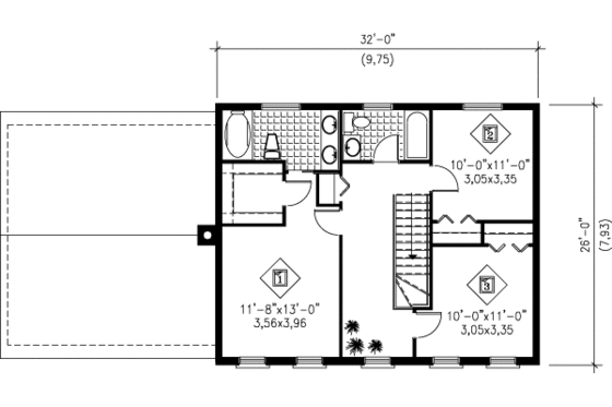 Floor Plan - Upper Floor for Colonial House Plan #25-278 - 3 bed, 2.5 bath