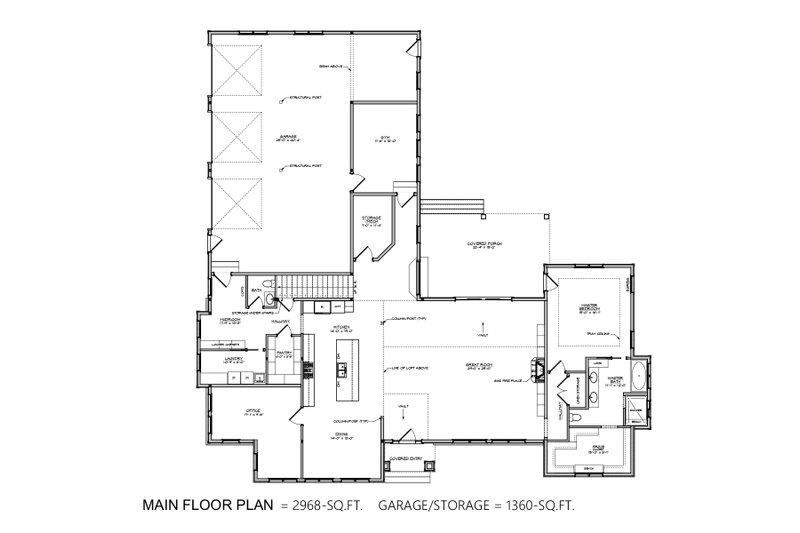 House Blueprint - Floor Plan - Main Floor for Craftsman House Plan #1084-3 - 3 bed, 3.5 bath