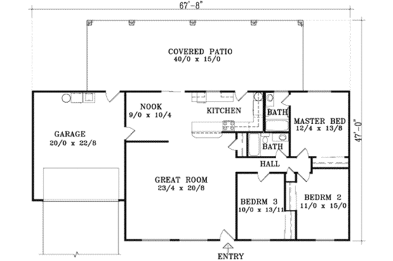 Floor Plan - Main Floor for Ranch House Plan #1-1278 - 3 bed, 2 bath