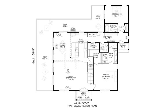 Floor Plan - Main Floor for Southern House Plan #932-1217 - 4 bed, 3.5 bath