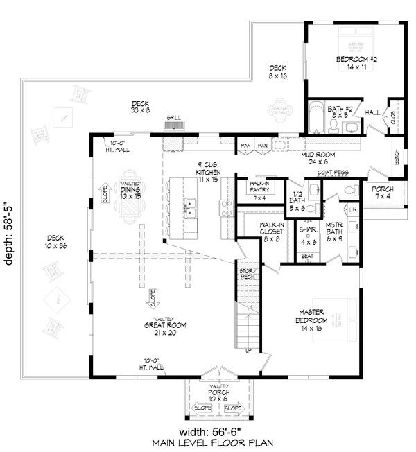 Southern Floor Plan - Main Floor Plan #932-1217