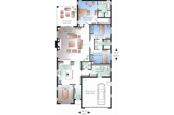 Floor Plan - Main Floor for Mediterranean House Plan #23-2212 - 3 bed, 2 bath