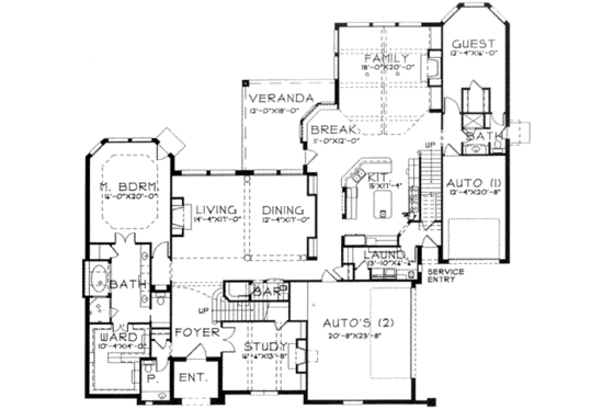 Floor Plan - Main Floor for European House Plan #141-148 - 5 bed, 5.5 bath