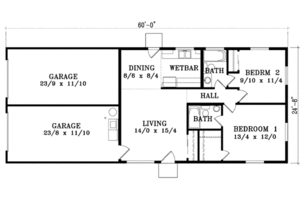 Floor Plan - Main Floor for Traditional House Plan #1-161 - 2 bed, 2 bath