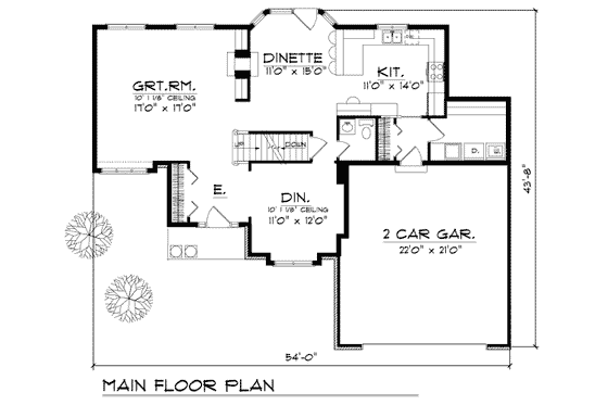 Floor Plan - Main Floor for Traditional House Plan #70-368 - 4 bed, 2.5 bath