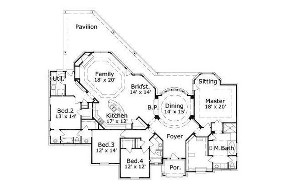 Floor Plan - Main Floor for European House Plan #411-423 - 4 bed, 3 bath
