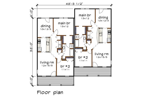 Floor Plan - Main Floor for Traditional House Plan #79-236 - 2 bed, 1 bath