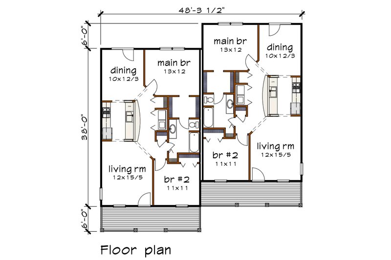 Architectural House Design - Floor Plan - Main Floor for Traditional House Plan #79-236 - 2 bed, 1 bath
