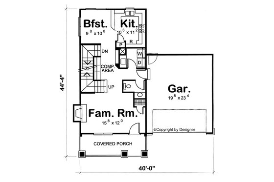 Floor Plan - Main Floor for Cottage House Plan #20-1209 - 3 bed, 2.5 bath