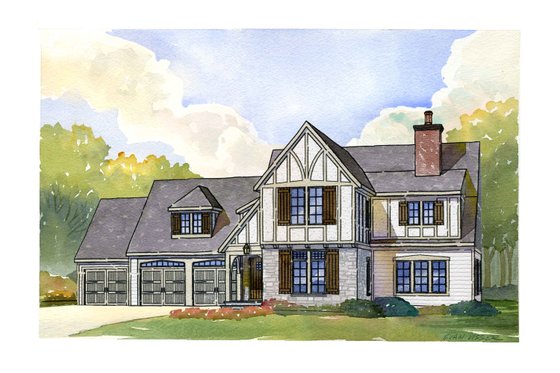 Exterior - Front Elevation for Tudor House Plan #901-107 - 4 bed, 3.5 bath