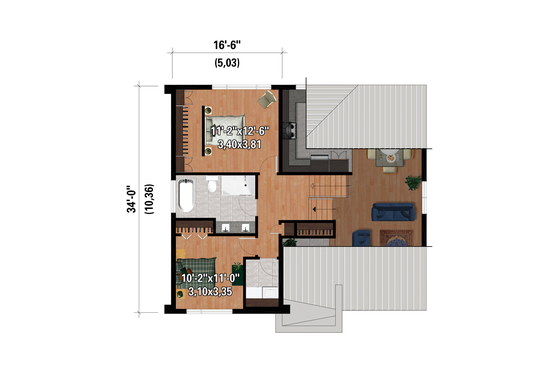 Floor Plan - Upper Floor for Contemporary House Plan #25-4879 - 2 bed, 1 bath