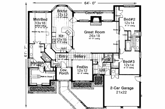 Floor Plan - Main Floor for European House Plan #310-141 - 3 bed, 2.5 bath