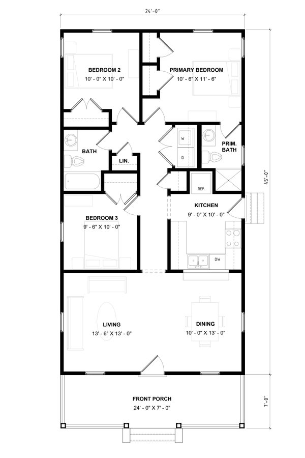 House Design - Floor Plan - Main Floor for Craftsman House Plan #936-22 - 3 bed, 2 bath