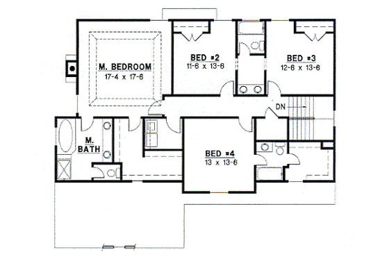 Floor Plan - Upper Floor for Traditional House Plan #67-537 - 4 bed, 3.5 bath
