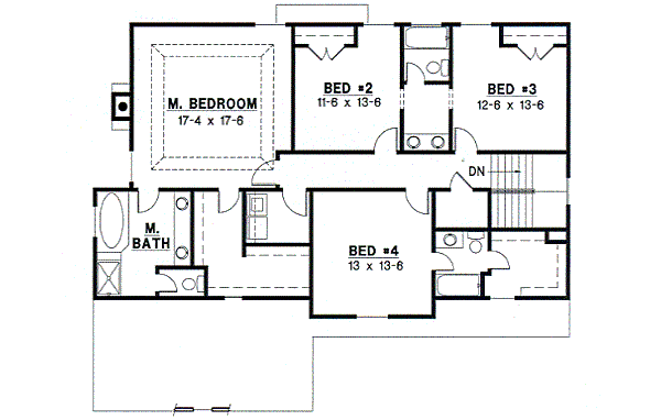 Traditional Floor Plan - Upper Floor Plan #67-537