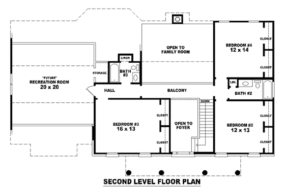 Floor Plan - Upper Floor for Colonial House Plan #81-854 - 4 bed, 3.5 bath