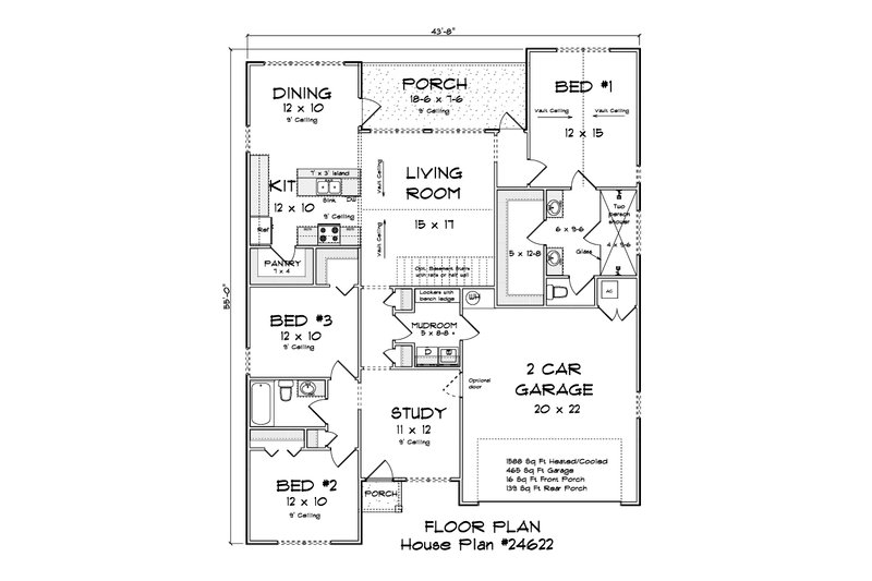 Architectural House Design - Floor Plan - Main Floor for Cottage House Plan #513-2415 - 3 bed, 2 bath
