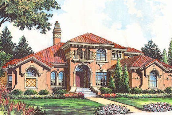 Exterior - Front Elevation for Mediterranean House Plan #135-163 - 5 bed, 4.5 bath