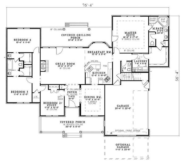 Southern, country style house plan, main level floor plan