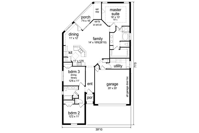Home Plan - Floor Plan - Main Floor for European House Plan #84-584 - 3 bed, 2 bath