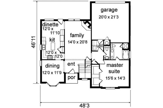 Floor Plan - Main Floor for Traditional House Plan #84-167 - 4 bed, 3 bath