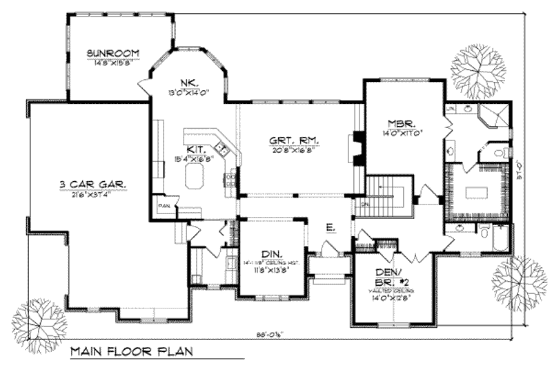 Home Plan - Floor Plan - Main Floor for European House Plan #70-420 - 2 bed, 2 bath