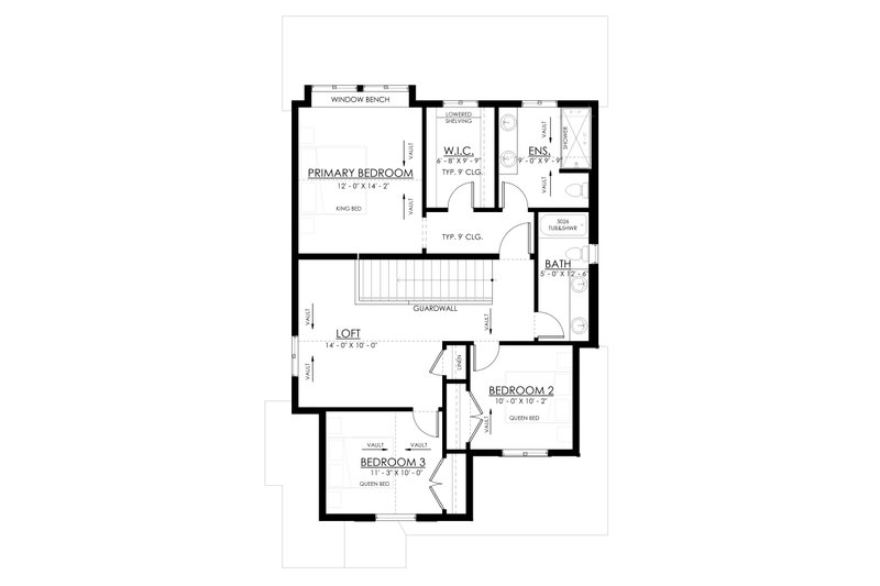 House Blueprint - Floor Plan - Upper Floor 1 for Farmhouse House Plan #1114-116 - 3 bed, 2.5 bath