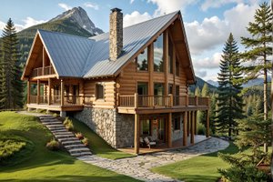 Log Exterior - Rear Elevation Plan #117-103