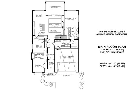 Floor Plan - Main Floor for Farmhouse House Plan #1100-85 - 3 bed, 2 bath