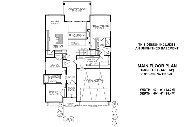 Home Plan - Floor Plan - Main Floor for Farmhouse House Plan #1100-85 - 3 bed, 2 bath