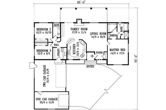 Floor Plan - Main Floor House Plan #1-1340 - 3 bed, 2 bath